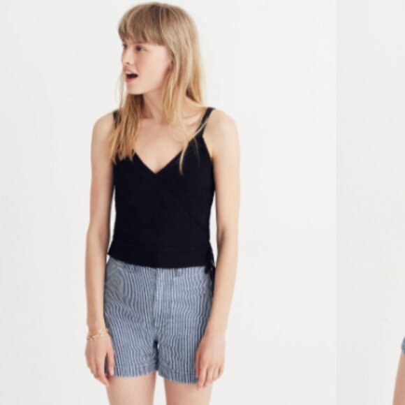 Madewell - Finale Tank Top Cropped Faux-Wrap Blouse G6365 | Small | True Black - Picture 10 of 12